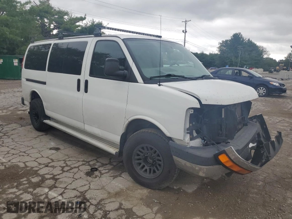 2014 Chevrolet Express Passenger 1LT with VIN 1GAZGYFG9E1207695, listed as a Copart auction lot 62146754 with 108,836 mi miles and Salvage title. Bid and sale history available at DreamBid. Image 4.