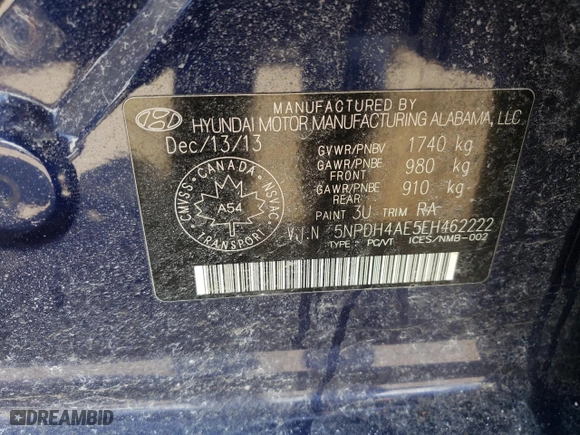 2014 Hyundai Elantra Limited with VIN 5NPDH4AE5EH462222, listed as a Copart auction lot 48079135 with 0 mi miles and Salvage Title. Bid and sale history available at carsss.com. Image 13.