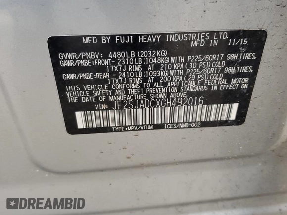 2016 Subaru Forester 2.5i Premium with VIN JF2SJADCXGH492016, listed as a Copart auction lot 47805725 with 127,522 mi miles and Salvage Title. Bid and sale history available at carsss.com. Image 12.