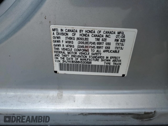 2006 Honda Ridgeline RTL with VIN 2HJYK16586H530898, listed as a Copart auction lot 77734934 with 137,560 mi miles and Clean Title. Bid and sale history available at carsss.com. Image 12.