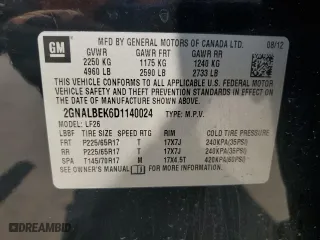 2013 Chevrolet Equinox LS with VIN 2GNALBEK6D1140024, listed as a Copart auction lot 53658135 with 179,670 mi miles and Salvage Title. Bid and sale history available at carsss.com. Image 14.