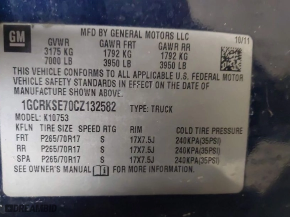 2012 Chevrolet Silverado 1500 LT with VIN 1GCRKSE70CZ132582, listed as a IAAI auction lot 40562795 with 135,396 mi miles. Bid and sale history available at carsss.com. Image 9.