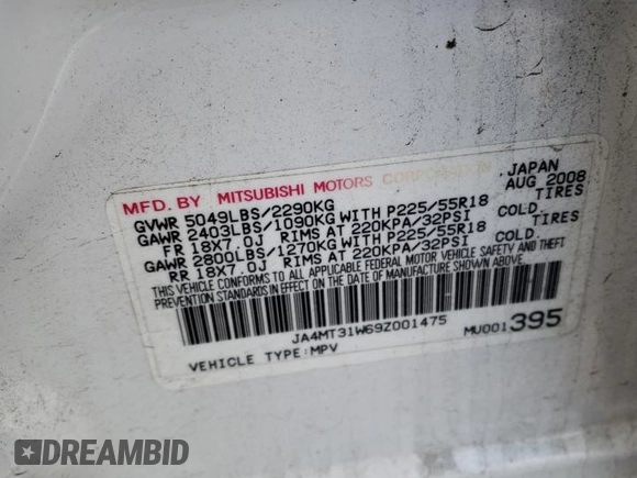 2009 Mitsubishi Outlander SE z VIN JA4MT31W69Z001475, wystawiony jako Copart lot #74098814 z przebiegiem 142 351 mil mil oraz Szkoda całkowita • Salvage title. Historia ofert i sprzedaży dostępna na DreamBid. Obrazek 13.