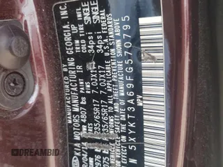 2015 Kia Sorento LX with VIN 5XYKT3A69FG570795, listed as a Copart auction lot 53886515 with 191,201 mi miles and Salvage Title. Bid and sale history available at DreamBid. Image 13.