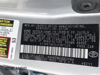2020 Toyota Camry XSE with VIN 4T1K61AK5LU381320, listed as a IAAI auction lot 42248955 with 86,534 mi miles and . Bid and sale history available at DreamBid. Image 9.