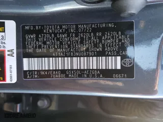 2022 Toyota Avalon XLE with VIN 4T1AZ1FB3NU087901, listed as a Copart auction lot 43288015 with 63,349 mi miles and Salvage Title. Bid and sale history available at carsss.com. Image 13.
