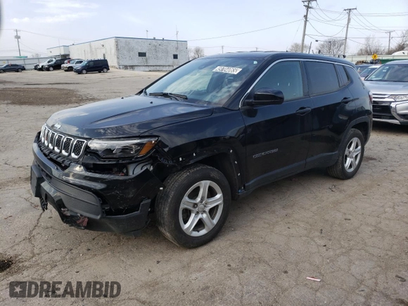 2023 Jeep Compass Sport with VIN 3C4NJDAN0PT570999, listed as a Copart auction lot 49704065 with 17,766 mi miles and Clean title. Bid and sale history available at DreamBid. Image 1.