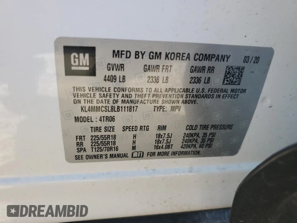 2020 Buick Encore GX Preferred с VIN KL4MMCSL8LB111817, выставлен на аукционе Copart как лот 47193915 с пробегом 55 233 миль миль и На запчасти • Non repairable. История ставок и продаж доступна на DreamBid. Изображение 12.