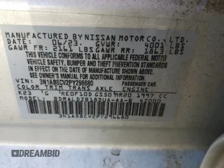 2023 Nissan Sentra SV z VIN 3N1AB8CV2PY296680, wystawiony jako Copart lot #56061875 z przebiegiem 40 503 mil mil oraz Szkoda całkowita • Salvage title. Historia ofert i sprzedaży dostępna na DreamBid. Obrazek 12.