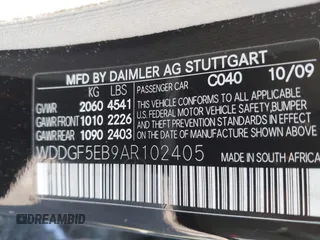 2010 Mercedes-Benz C 300 Sport with VIN WDDGF5EB9AR102405, listed as a IAAI auction lot 42444753 with 186,158 mi miles and . Bid and sale history available at DreamBid. Image 9.