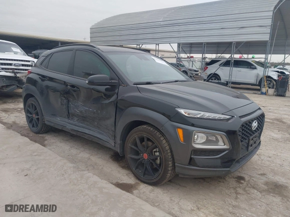 2021 Hyundai Kona NIGHT with VIN KM8K63A5XMU691471, listed as a IAAI auction lot 41589254 with 56,083 mi miles. Bid and sale history available at carsss.com. Image 1.
