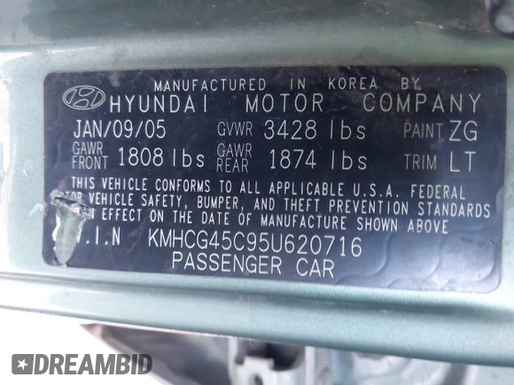 2005 Hyundai Accent GLS with VIN KMHCG45C95U620716, listed as a IAAI auction lot 41740573 with 187,971 mi miles. Bid and sale history available at carsss.com. Image 9.