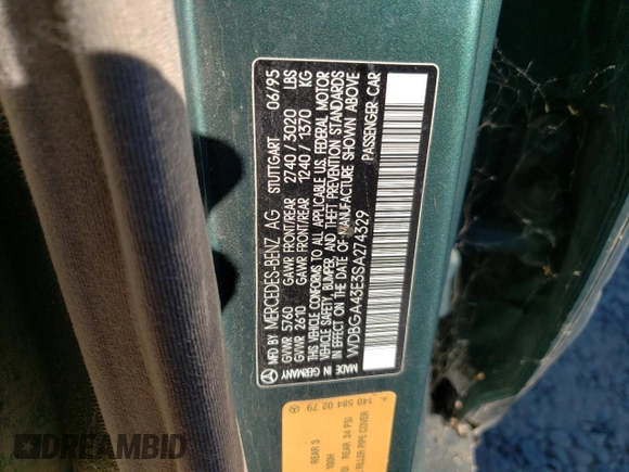 1995 Mercedes-Benz S with VIN WDBGA43E3SA274329, listed as a Copart auction lot 71117994 with Not Provided miles and Clean Title. Bid and sale history available at DreamBid. Image 12.