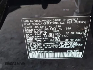2022 Volkswagen Atlas SE with VIN 1V2KR2CA8NC550050, listed as a IAAI auction lot 42099174 with 55,967 mi miles and . Bid and sale history available at DreamBid. Image 9.