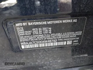 2019 BMW 5 Series 530i xDrive with VIN WBAJA7C50KWW48792, listed as a IAAI auction lot 41840161 with 58,313 mi miles. Bid and sale history available at carsss.com. Image 9.