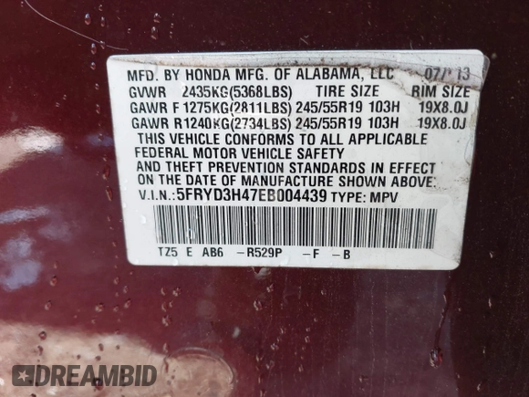 2014 Acura MDX Technology with VIN 5FRYD3H47EB004439, listed as a IAAI auction lot 41738172 with 169,946 mi miles and . Bid and sale history available at DreamBid. Image 9.