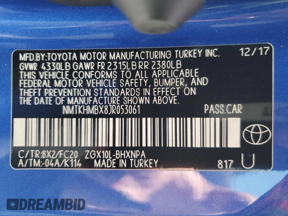 2018 Toyota C-HR XLE with VIN NMTKHMBX8JR053061, listed as a Copart auction lot 55283675 with 83,133 mi miles and Clean title. Bid and sale history available at DreamBid. Image 13.