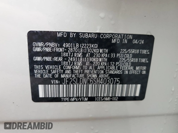 2025 Subaru Forester Limited with VIN JF2SLDNC6SH403075, listed as a Copart auction lot 57967585 with 12,612 mi miles and Salvage title. Bid and sale history available at DreamBid. Image 13.