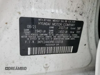2022 Hyundai Accent SE with VIN 3KPC24A6XNE155218, listed as a Copart auction lot 85602134 with 60,007 mi miles and Salvage Title. Bid and sale history available at carsss.com. Image 12.