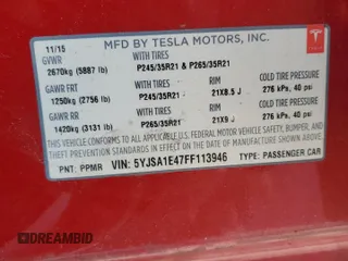 2015 Tesla Model S 85D with VIN 5YJSA1E47FF113946, listed as a Copart auction lot 52755675 with 81,344 mi miles and Salvage Title. Bid and sale history available at carsss.com. Image 13.