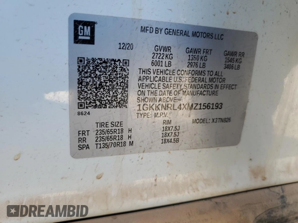 2021 GMC Acadia SLE with VIN 1GKKNRL4XMZ156193, listed as a Copart auction lot 49795605 with 74,736 mi miles and Salvage Title. Bid and sale history available at carsss.com. Image 15.