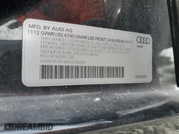 2013 Audi A4 Premium with VIN WAUAFAFL8DN030685, listed as a Copart auction lot 47841775 with 140,299 mi miles and Clean Title. Bid and sale history available at carsss.com. Image 12.