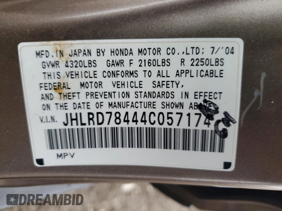 2004 Honda CR-V LX with VIN JHLRD78444C057174, listed as a Copart auction lot 51201275 with 189,331 mi miles and Salvage Title. Bid and sale history available at carsss.com. Image 14.