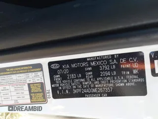 2021 Kia Forte LXS with VIN 3KPF24AD0ME267357, listed as a IAAI auction lot 41931814 with 1 mi miles. Bid and sale history available at carsss.com. Image 9.