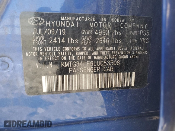 2020 Genesis G70 3.3T with VIN KMTG34LE9LU053508, listed as a Copart auction lot 75052004 with 135,388 mi miles and Salvage Title. Bid and sale history available at DreamBid. Image 12.