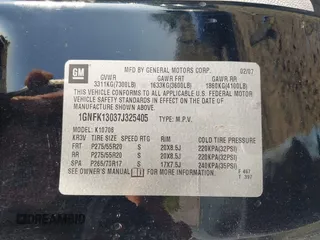 2007 Chevrolet Tahoe LTZ z VIN 1GNFK13037J325405, wystawiony jako IAAI lot #40521222 z przebiegiem 162 182 mil mil oraz . Historia ofert i sprzedaży dostępna na DreamBid. Obrazek 9.