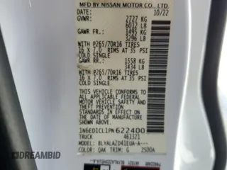 2023 Nissan Frontier S with VIN 1N6ED1CL1PN622400, listed as a Copart auction lot 61075485 with 41,481 mi miles and Salvage title. Bid and sale history available at DreamBid. Image 12.