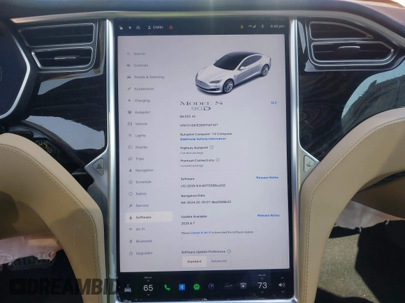2016 Tesla Model S 90D with VIN 5YJSA1E26GF147327, listed as a IAAI auction lot 42077766 with 89,502 mi miles and . Bid and sale history available at DreamBid. Image 18.