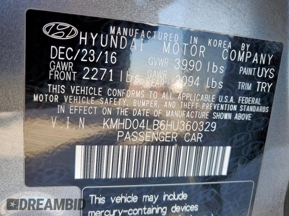 2017 Hyundai Elantra Sport с VIN KMHD04LB6HU360329, выставлен на аукционе Copart как лот 44578425 с пробегом 89 653 миль миль и Списание • Salvage title. История ставок и продаж доступна на DreamBid. Изображение 13.