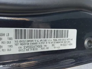 2019 Dodge Journey GT with VIN 3C4PDDEG1KT745636, listed as a IAAI auction lot 41019404 with 114,633 mi miles. Bid and sale history available at carsss.com. Image 9.