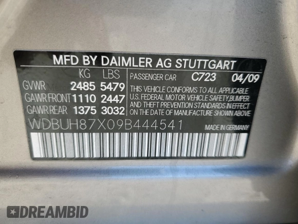 2009 Mercedes-Benz E 350 with VIN WDBUH87X09B444541, listed as a Copart auction lot 46111415 with 141,471 mi miles and Salvage Title. Bid and sale history available at DreamBid. Image 15.