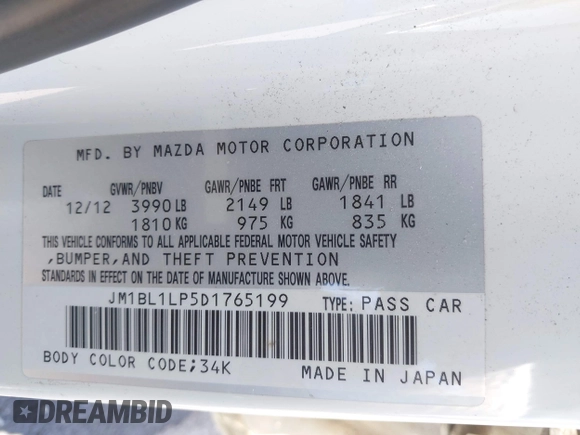 2013 Mazda 3 i Touring with VIN JM1BL1LP5D1765199, listed as a IAAI auction lot 42408314 with 137,720 mi miles and . Bid and sale history available at DreamBid. Image 9.
