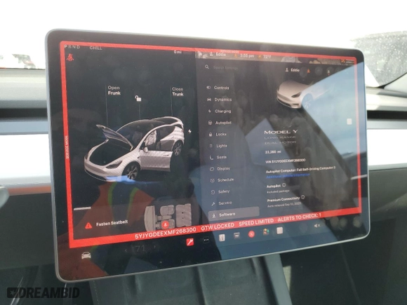 2021 Tesla Model Y Long Range with VIN 5YJYGDEEXMF268300, listed as a Copart auction lot 52196315 with 33,280 mi miles and Salvage Title. Bid and sale history available at carsss.com. Image 9.