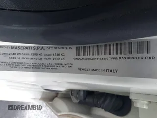 2015 Maserati Ghibli z VIN ZAM57XSA3F1154376, wystawiony jako IAAI lot #42373053 z przebiegiem 81 523 mil mil oraz . Historia ofert i sprzedaży dostępna na DreamBid. Obrazek 9.