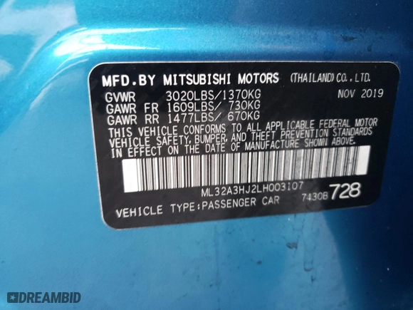 2020 Mitsubishi Mirage ES with VIN ML32A3HJ2LH003107, listed as a Copart auction lot 45206635 with 37,380 mi miles and Salvage Title. Bid and sale history available at carsss.com. Image 12.