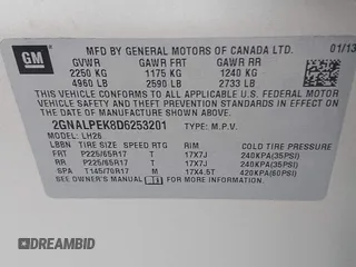 2013 Chevrolet Equinox LT z VIN 2GNALPEK8D6253201, wystawiony jako IAAI lot #41455023 z przebiegiem 181 971 mil mil oraz . Historia ofert i sprzedaży dostępna na DreamBid. Obrazek 9.