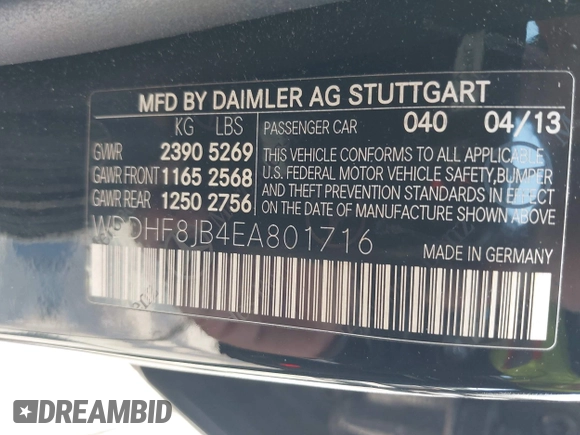 2014 Mercedes-Benz E 350 Luxury with VIN WDDHF8JB4EA801716, listed as a IAAI auction lot 42159406 with 143,792 mi miles and . Bid and sale history available at DreamBid. Image 9.