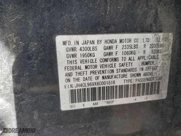 2006 Acura TSX Navi with VIN JH4CL969X6C001516, listed as a Copart auction lot 46672055 with 0 mi miles and Salvage Title. Bid and sale history available at carsss.com. Image 14.
