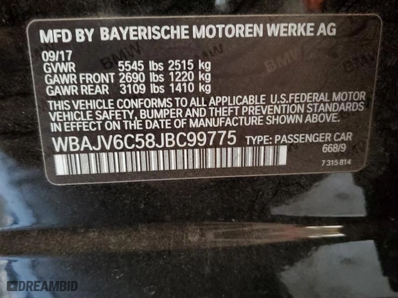 2018 BMW 6 Series 640i xDrive with VIN WBAJV6C58JBC99775, listed as a Copart auction lot 85780364 with 0 mi miles and Salvage Title. Bid and sale history available at carsss.com. Image 14.