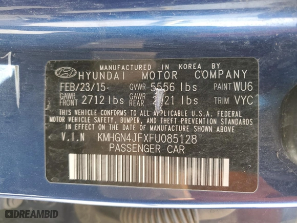 2015 Hyundai Genesis 5.0L with VIN KMHGN4JFXFU085128, listed as a Copart auction lot 51349885 with 189,475 mi miles and Salvage Title. Bid and sale history available at carsss.com. Image 12.