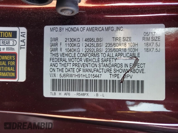2017 Honda CR-V Touring with VIN 5J6RW1H91HL015447, listed as a Copart auction lot 49763585 with 116,158 mi miles and Salvage Title. Bid and sale history available at carsss.com. Image 15.