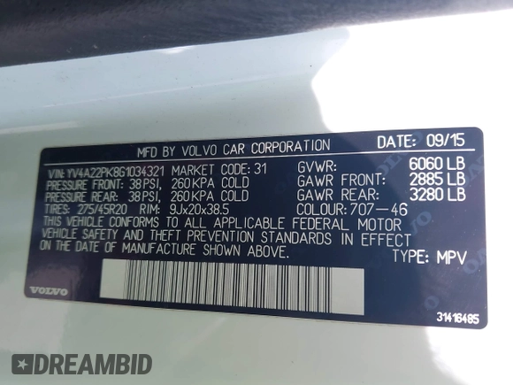 2016 Volvo XC90 T6 Momentum with VIN YV4A22PK8G1034321, listed as a IAAI auction lot 42424745 with 141,771 mi miles and . Bid and sale history available at DreamBid. Image 9.