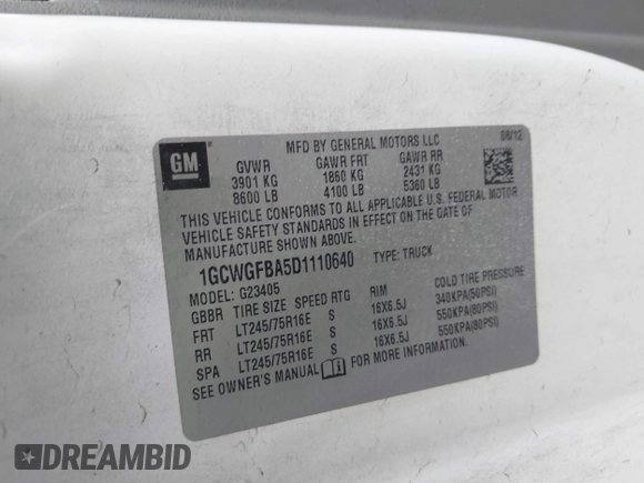 2013 Chevrolet Express Cargo z VIN 1GCWGFBA5D1110640, wystawiony jako IAAI lot #42177906 z przebiegiem 204 672 mil mil oraz . Historia ofert i sprzedaży dostępna na DreamBid. Obrazek 9.