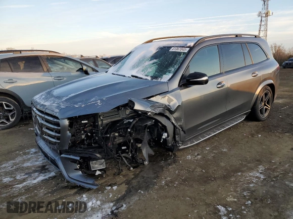 2025 Mercedes-Benz GLS with VIN 4JGFF5KE5SB296098, listed as a Copart auction lot 41367045 with 2,628 mi miles and Salvage Title. Bid and sale history available at carsss.com. Image 1.