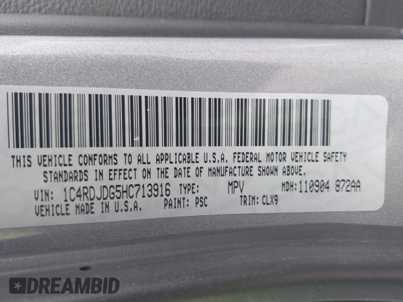 2017 Dodge Durango GT with VIN 1C4RDJDG5HC713916, listed as a IAAI auction lot 42676993 with 136,194 mi miles and . Bid and sale history available at DreamBid. Image 9.