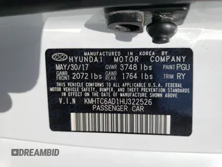 2017 Hyundai Veloster with VIN KMHTC6AD1HU322526, listed as a Copart auction lot 49550693 with 47,781 mi miles. Bid and sale history available at carsss.com. Image 13.